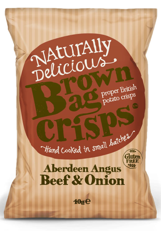 Brown Bag Aberdeen Angus Beef & Onion Crisps 20 x 40g Bags - The Chef Store UK