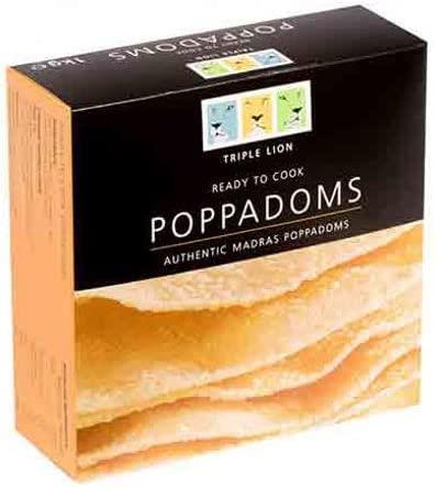 Triple Lion Plain Uncooked Poppadoms 1kg Pack of 1, 3 or 10 Approx 88 per Box