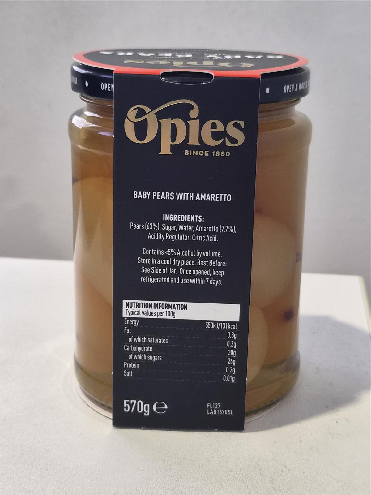 Opies Baby Pears with Amaretto 570g Pack of 1, 2 or 6 Jars