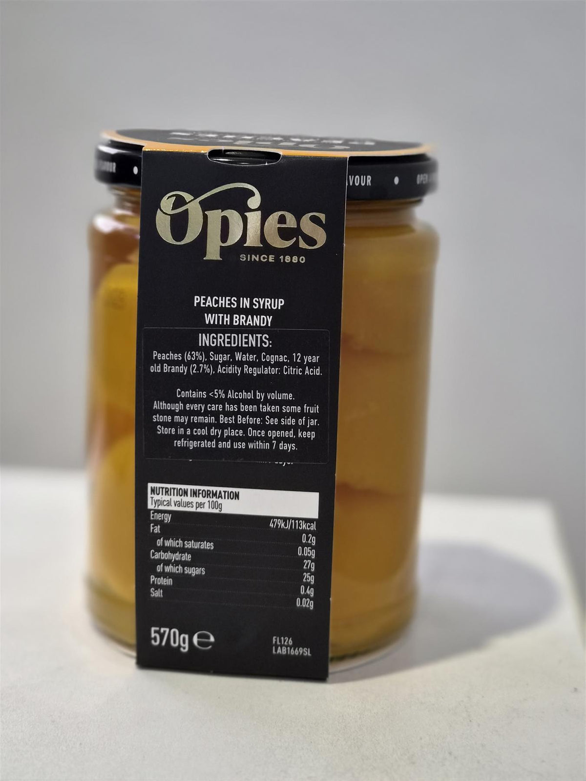 Opies Peaches with Brandy 570g Pack of 1, 2 or 6 Jars