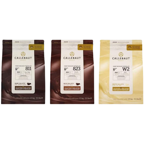 Callebaut 3 x 2.5kg Chocolate Bundle – Milk 823, Dark 811 & White W2 Belgian Couverture