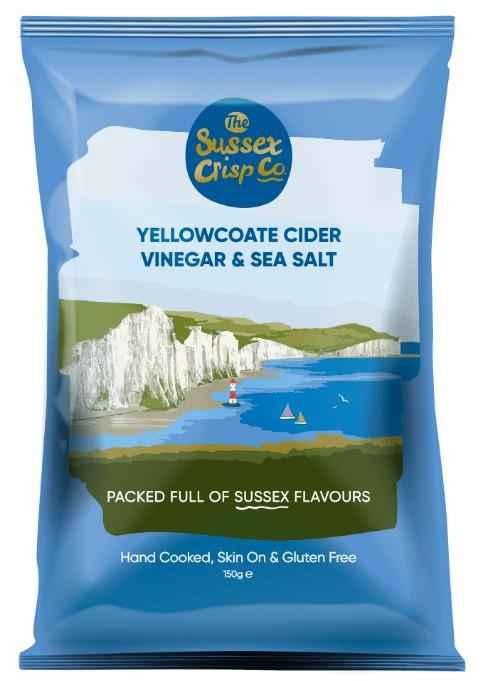 Sussex Crisp Co. Yellowcoate Cider Vinegar & Sea Salt Crisps 12 x 150g