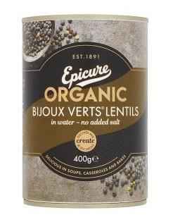 Epicure Organic Bijoux Verts (Green) Lentils 400g Pack of 1, 2 or 6