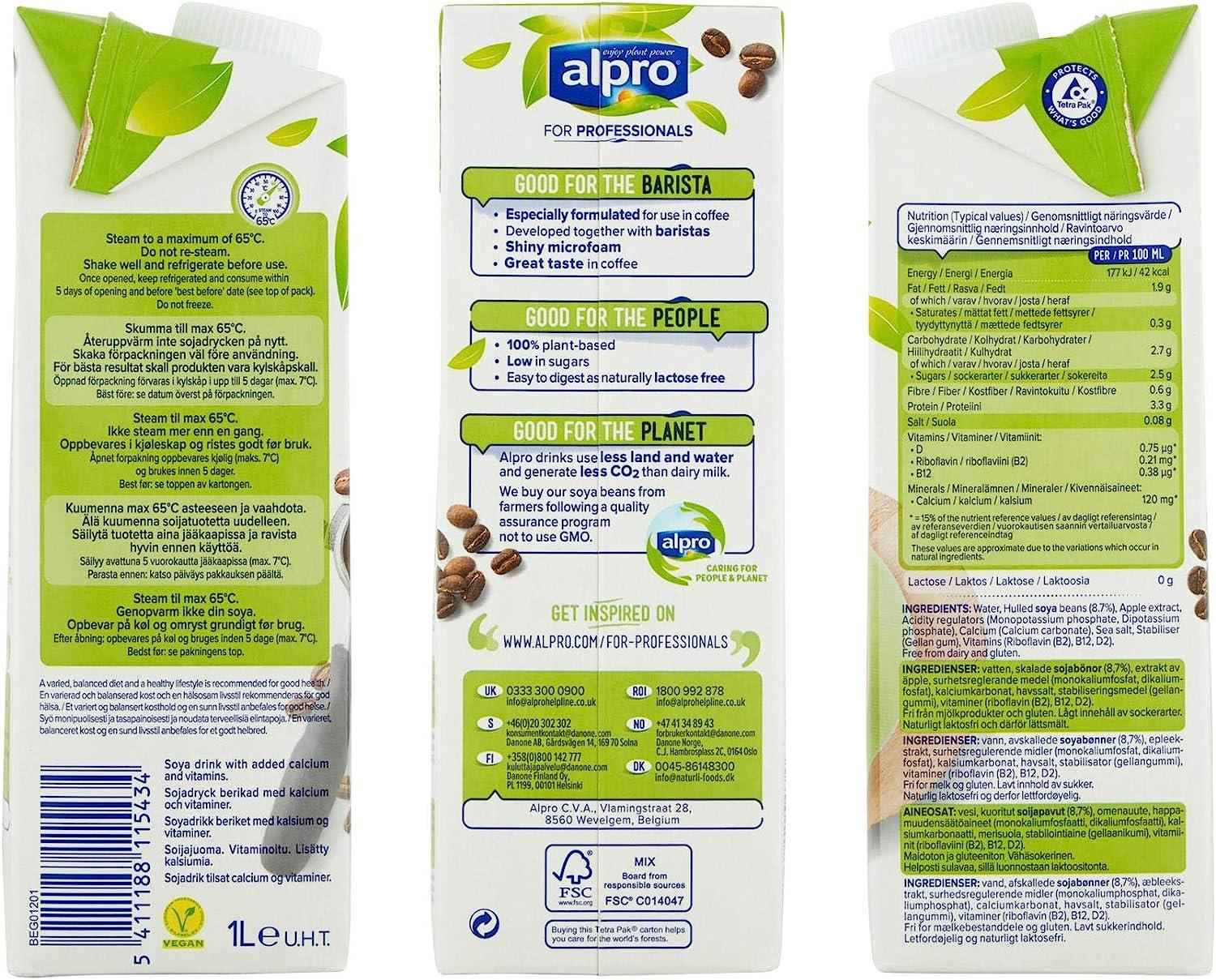 Alpro Barista Soya Milk 1L. Pack of 1 or 12 Tetra