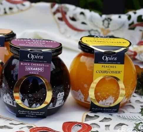 Opies Bundle - Black Cherries & Peaches - 2 Jars (Packaging may vary) Contains less than 5% alcohol by volume.