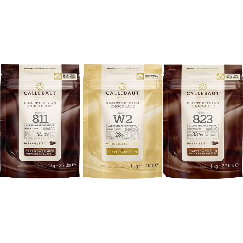 Callebaut, Milk, Dark & White chocolate callets (3 x 1kg Bundle)